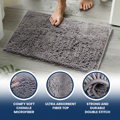 Muddy Mat Chenille Bathroom Rugs Quick Dry Microfiber Mats Non Slip Washable, Extra Thick, Soft and Highly Absorbent Bath Mats for Bathroom, Kitchen, and Shower Floor - Atlantic Blue Small 28"X18"