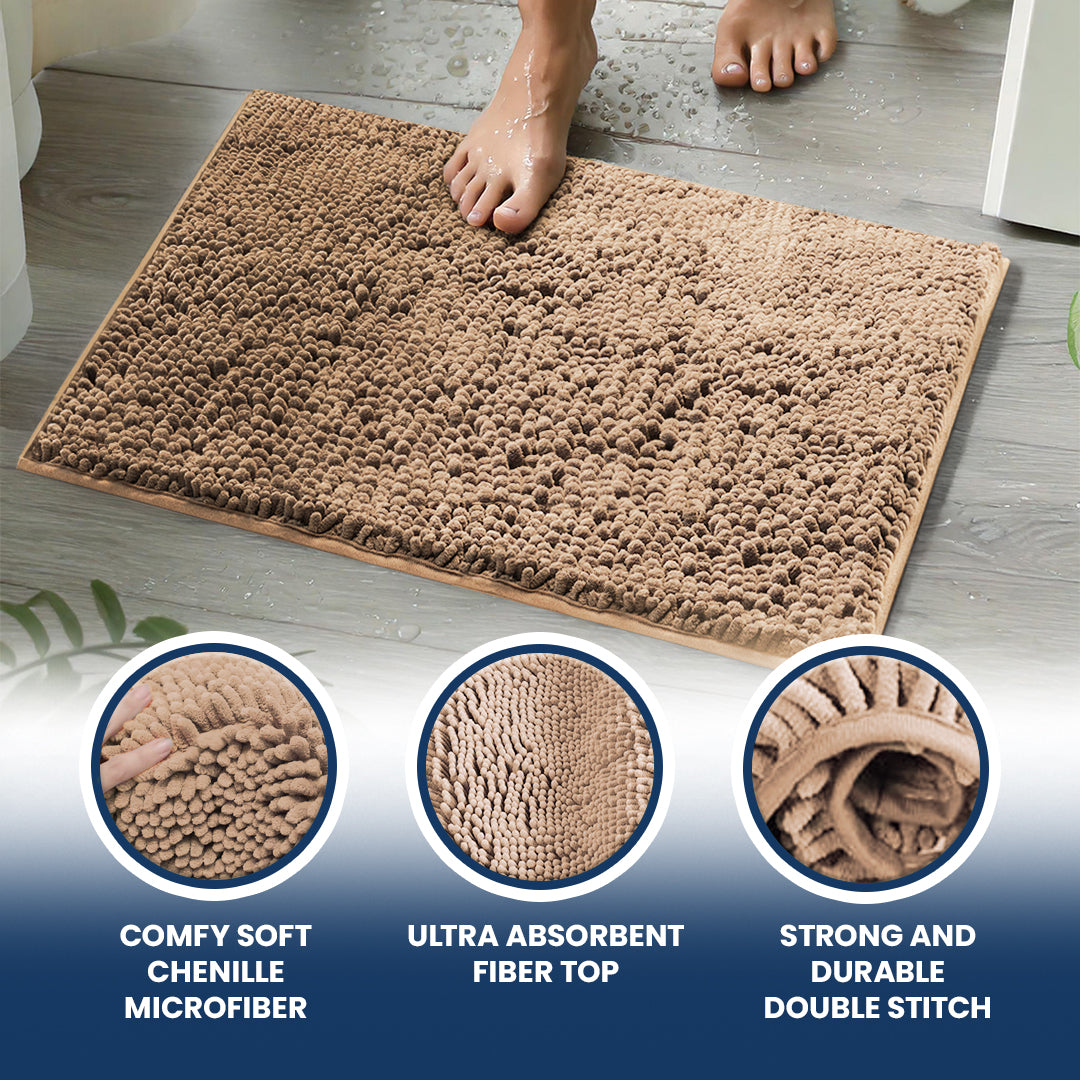 Muddy Mat Chenille Bathroom Rugs Quick Dry Microfiber Mats Non Slip Washable, Extra Thick, Soft and Highly Absorbent Bath Mats for Bathroom, Kitchen, and Shower Floor - Atlantic Blue Small 28"X18"