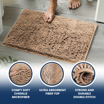 Muddy Mat Chenille Bathroom Rugs Quick Dry Microfiber Mats Non Slip Washable, Extra Thick, Soft and Highly Absorbent Bath Mats for Bathroom, Kitchen, and Shower Floor - Atlantic Blue Small 28"X18"