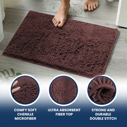 Muddy Mat Chenille Bathroom Rugs Quick Dry Microfiber Mats Non Slip Washable, Extra Thick, Soft and Highly Absorbent Bath Mats for Bathroom, Kitchen, and Shower Floor - Atlantic Blue Small 28"X18"